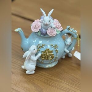 Bella Luxx Ceramic Bunny Figurine in Blue and Gold